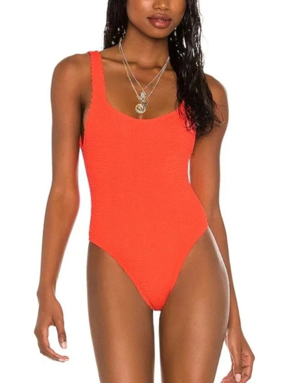 bond-eye Coral Textured One-Piece Swimsuit